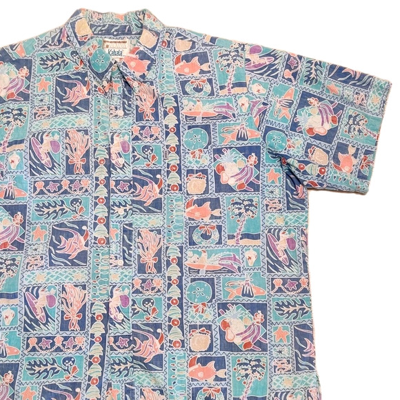 Kahala Christmas Aloha Shirt Mens XXL Cotton Reverse Print Hawaiian Surfin Santa - Picture 1 of 13